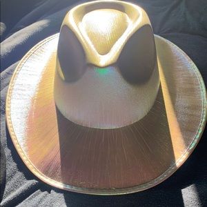 Iridescent rave festival white cow girl hat